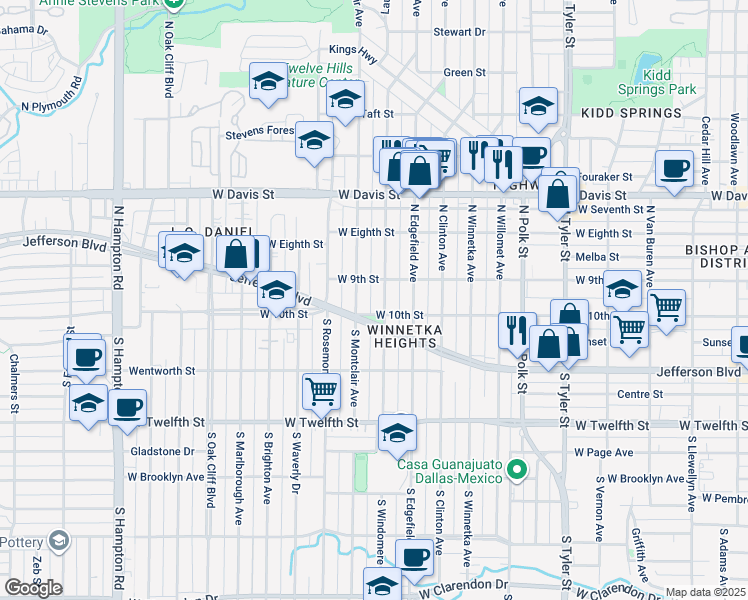 map of restaurants, bars, coffee shops, grocery stores, and more near in Dallas