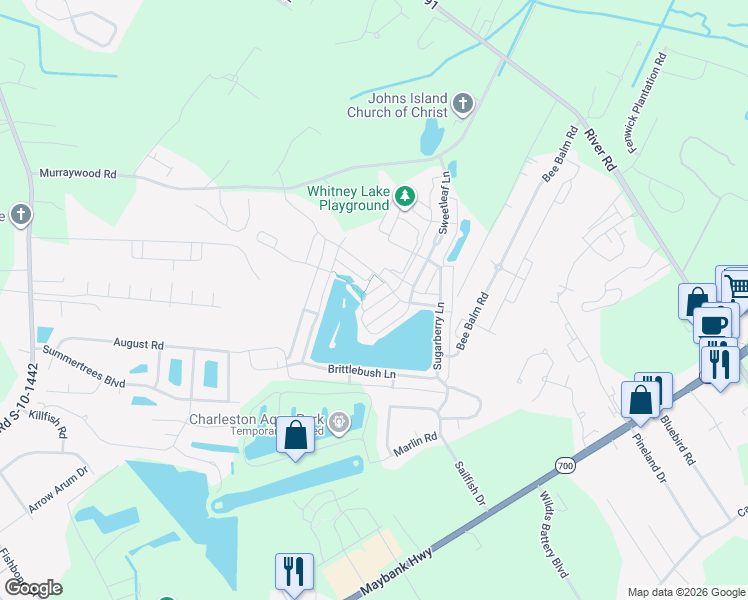 map of restaurants, bars, coffee shops, grocery stores, and more near 3007 Sweetleaf Lane in Johns Island