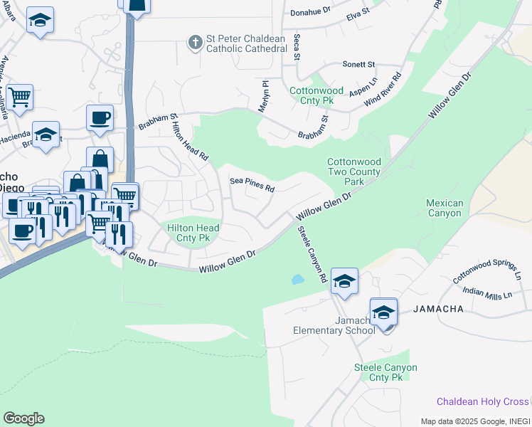 map of restaurants, bars, coffee shops, grocery stores, and more near 2377 Congressional Drive in El Cajon