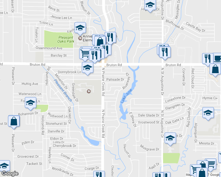 map of restaurants, bars, coffee shops, grocery stores, and more near 9232 Seaway Drive in Dallas