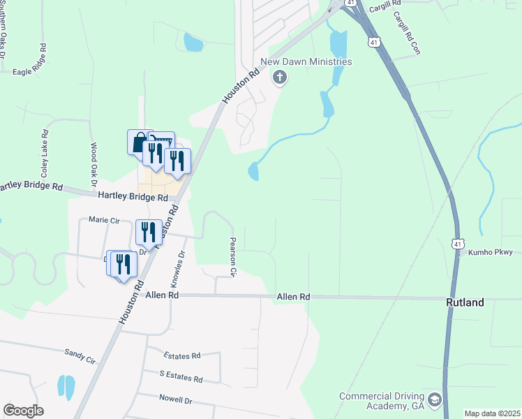 map of restaurants, bars, coffee shops, grocery stores, and more near 2673 Allen Road in Macon
