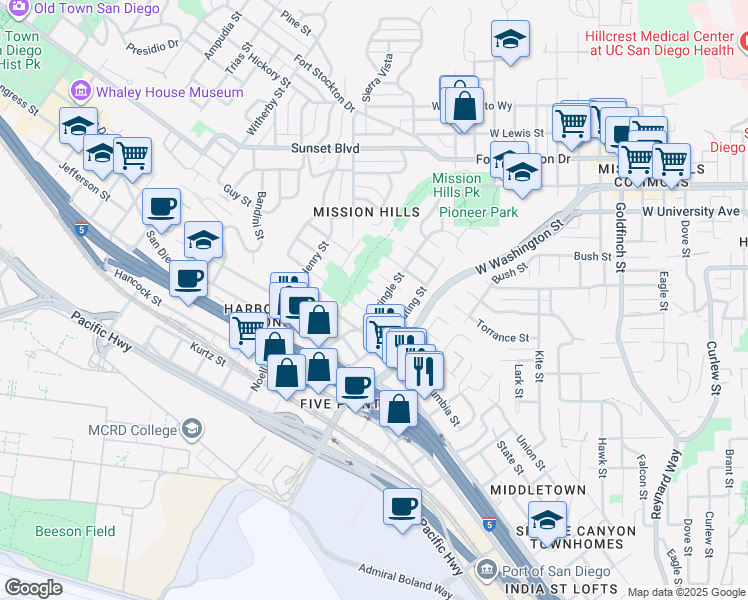 map of restaurants, bars, coffee shops, grocery stores, and more near 1819 Puterbaugh Street in San Diego