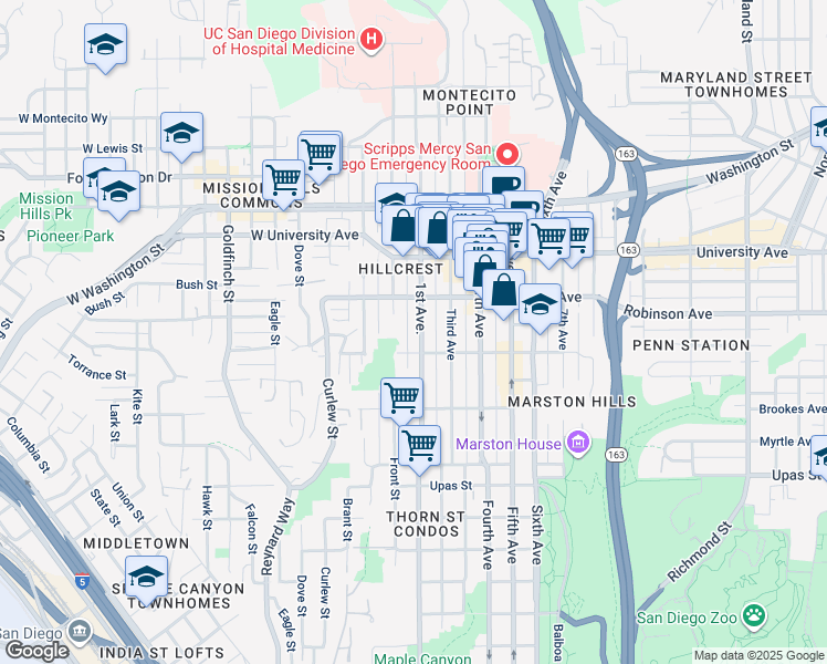 map of restaurants, bars, coffee shops, grocery stores, and more near in San Diego