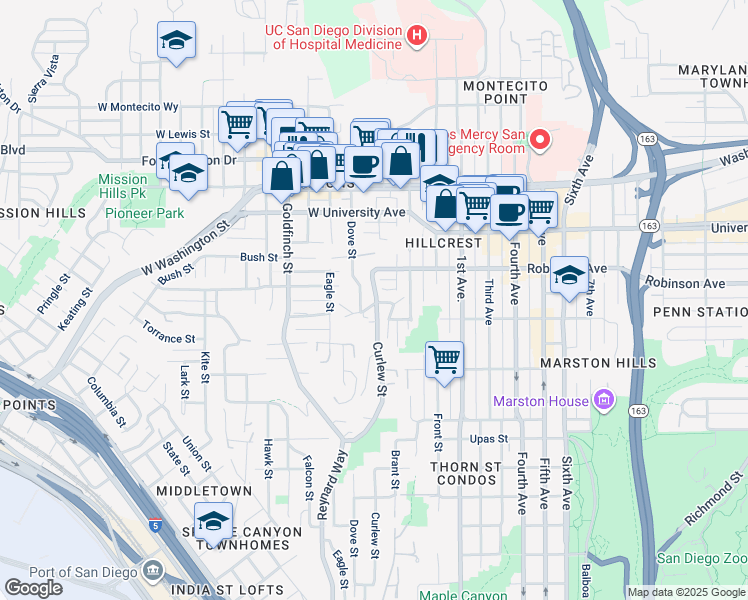 map of restaurants, bars, coffee shops, grocery stores, and more near 3786 Curlew Street in San Diego
