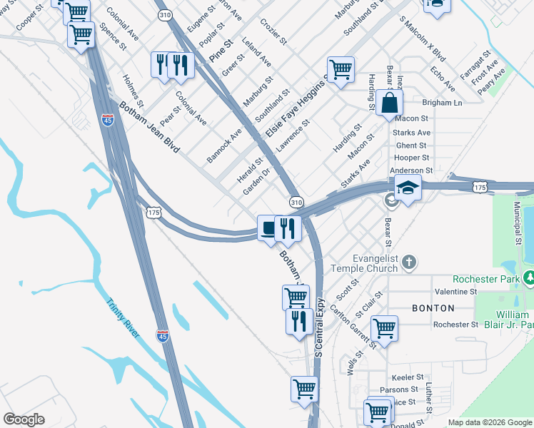 map of restaurants, bars, coffee shops, grocery stores, and more near 5012 Colonial Avenue in Dallas