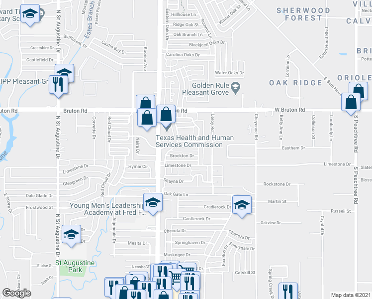 map of restaurants, bars, coffee shops, grocery stores, and more near 10332 Chelmsford Drive in Dallas