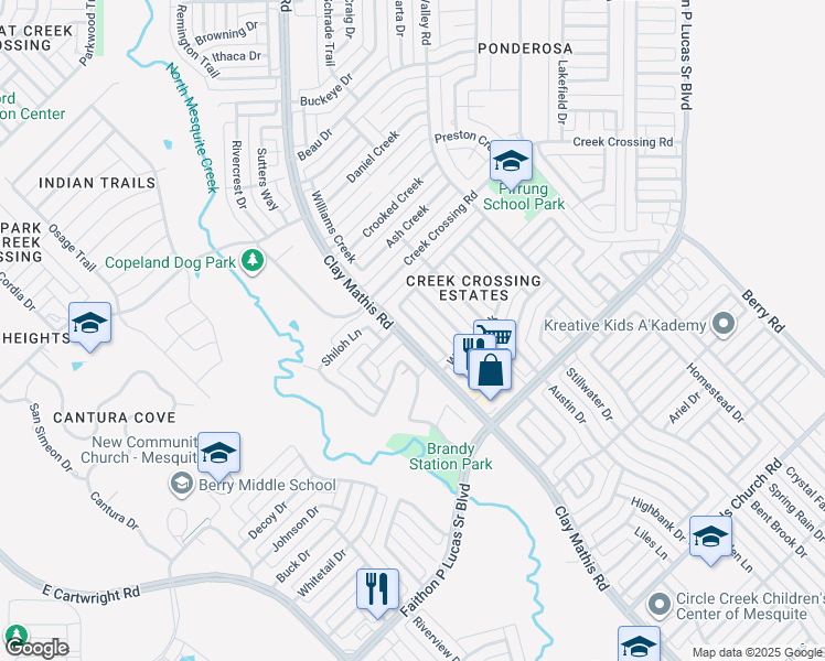 map of restaurants, bars, coffee shops, grocery stores, and more near 1700 Willow Creek in Mesquite