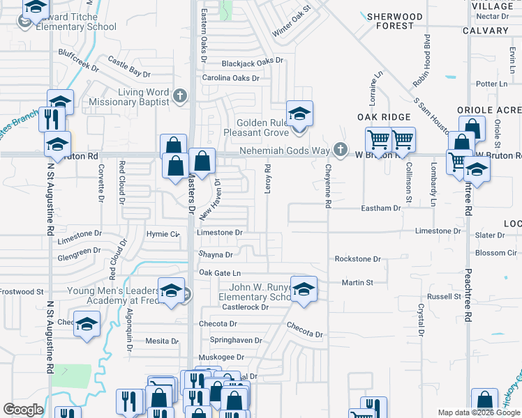 map of restaurants, bars, coffee shops, grocery stores, and more near 1937 Leroy Road in Dallas