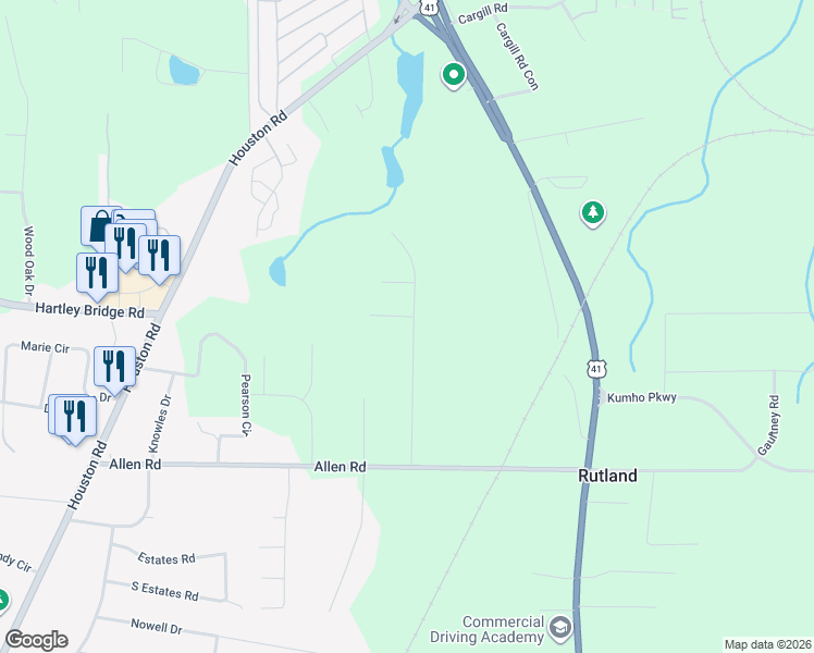 map of restaurants, bars, coffee shops, grocery stores, and more near 161 Linstead Drive in Macon