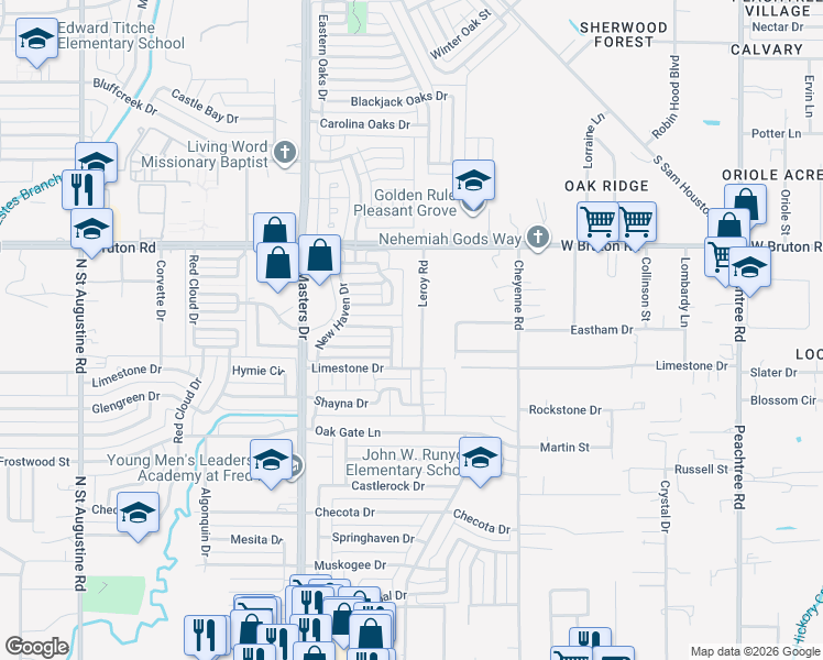 map of restaurants, bars, coffee shops, grocery stores, and more near 1937 Leroy Road in Dallas