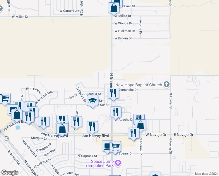 map of restaurants, bars, coffee shops, grocery stores, and more near 4117 North Grimes Street in Hobbs