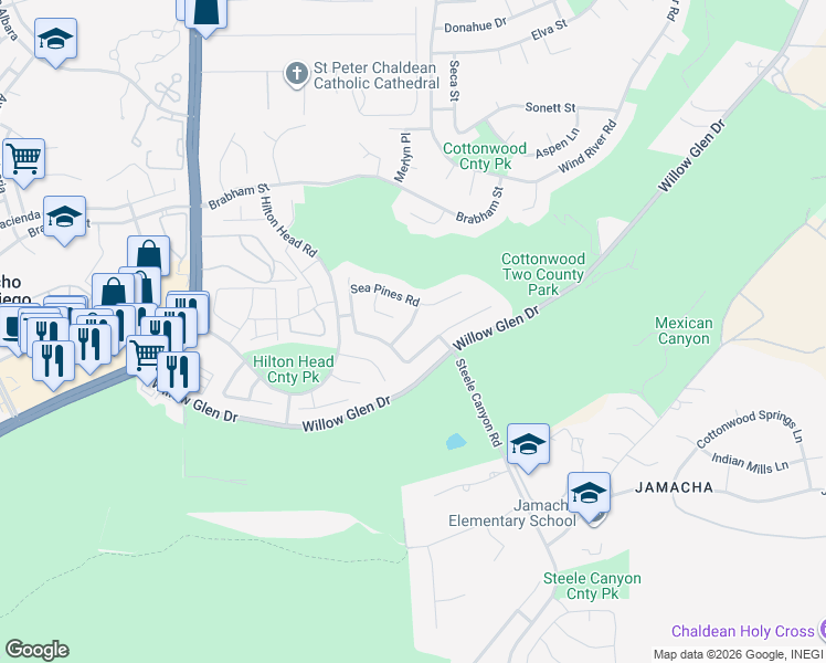 map of restaurants, bars, coffee shops, grocery stores, and more near 1794 Sea Pines Road in El Cajon