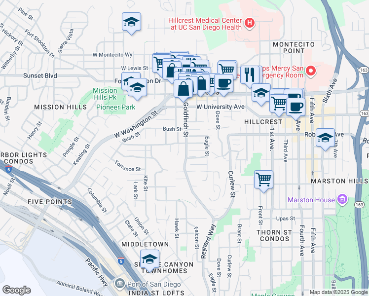 map of restaurants, bars, coffee shops, grocery stores, and more near 824 Sutter Street in San Diego
