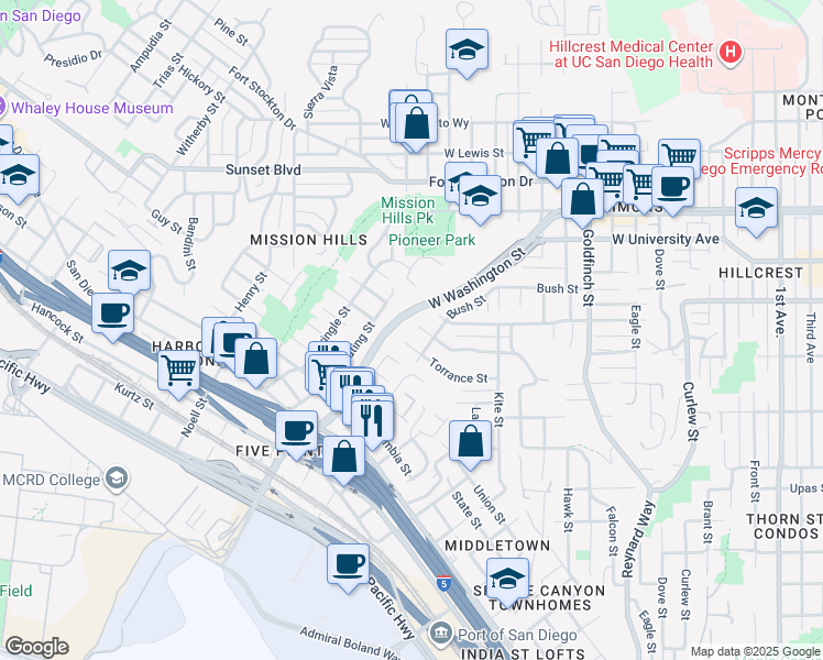map of restaurants, bars, coffee shops, grocery stores, and more near 1695 Neale Street in San Diego
