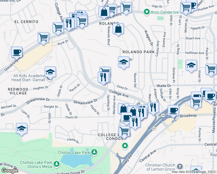 map of restaurants, bars, coffee shops, grocery stores, and more near 3607 Billman Street in San Diego