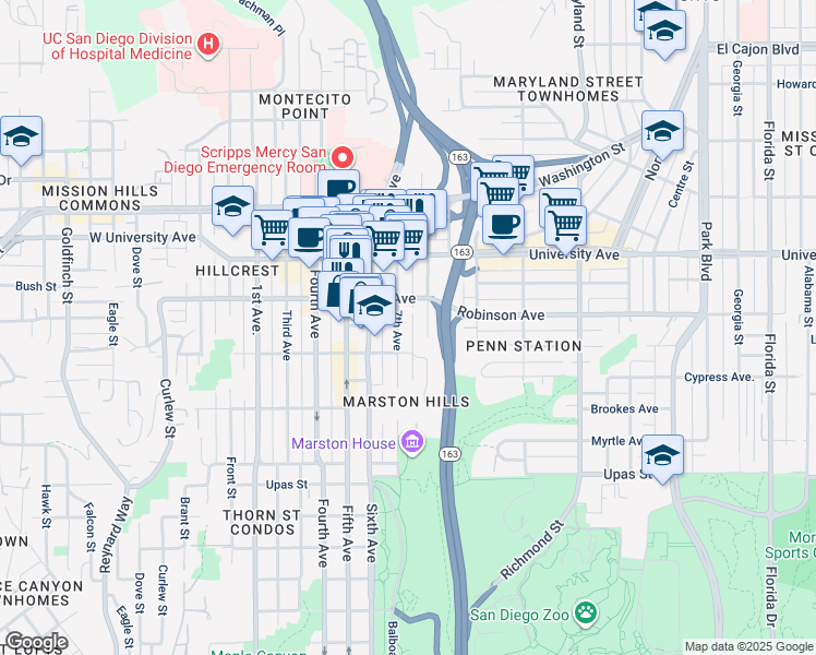map of restaurants, bars, coffee shops, grocery stores, and more near 3776 8th Avenue in San Diego
