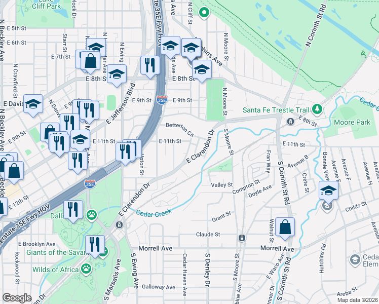 map of restaurants, bars, coffee shops, grocery stores, and more near in Dallas