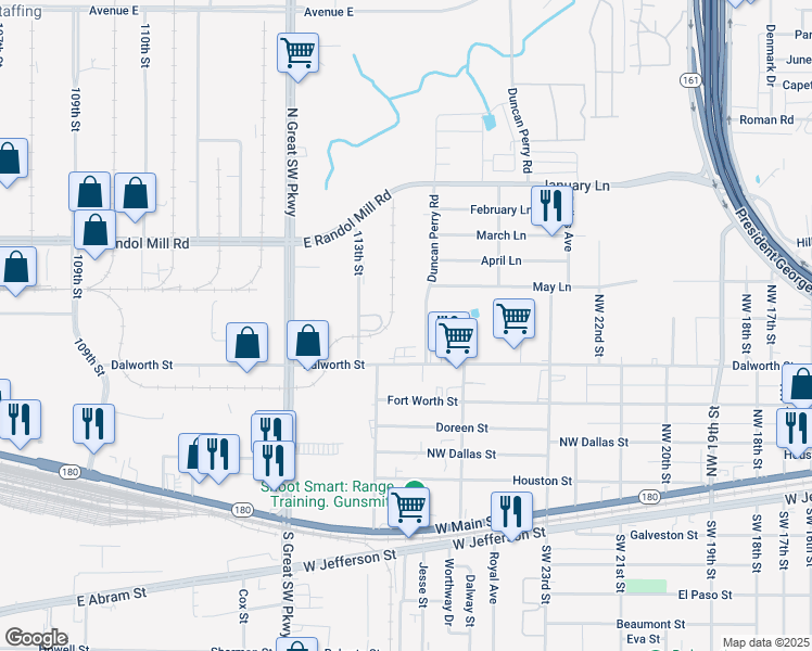 map of restaurants, bars, coffee shops, grocery stores, and more near 415 Duncan Perry Rd in Arlington