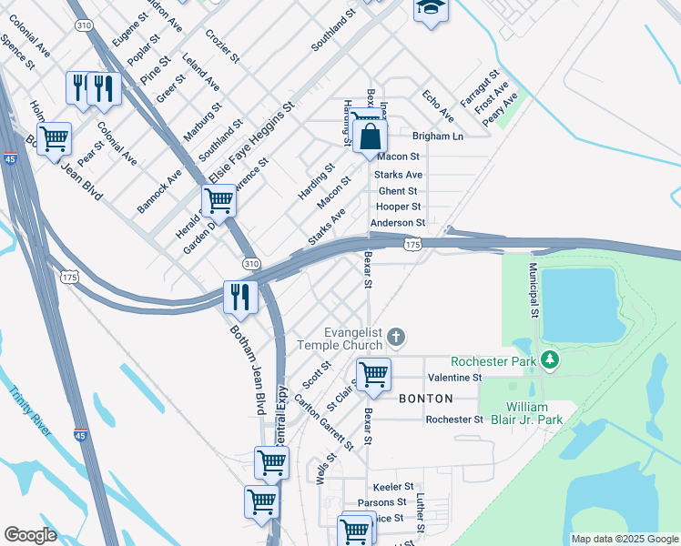 map of restaurants, bars, coffee shops, grocery stores, and more near 2430 Anderson Street in Dallas