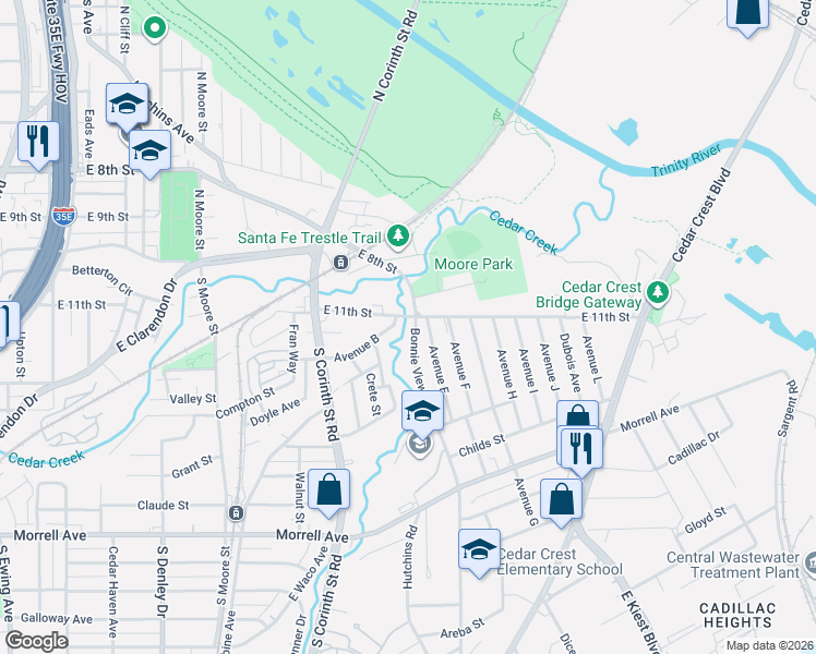 map of restaurants, bars, coffee shops, grocery stores, and more near in Dallas