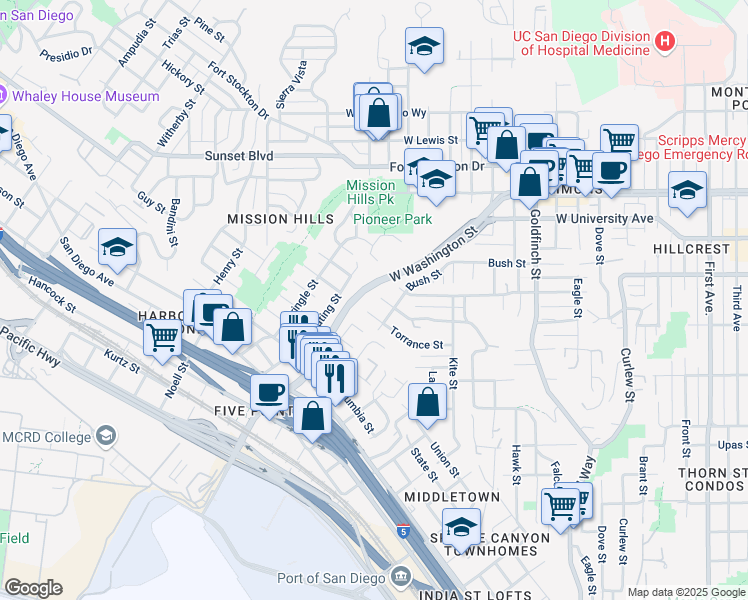 map of restaurants, bars, coffee shops, grocery stores, and more near 1695 Neale Street in San Diego