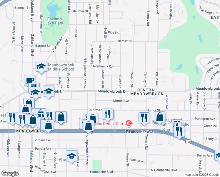 map of restaurants, bars, coffee shops, grocery stores, and more near 2121 Montclair Drive in Fort Worth