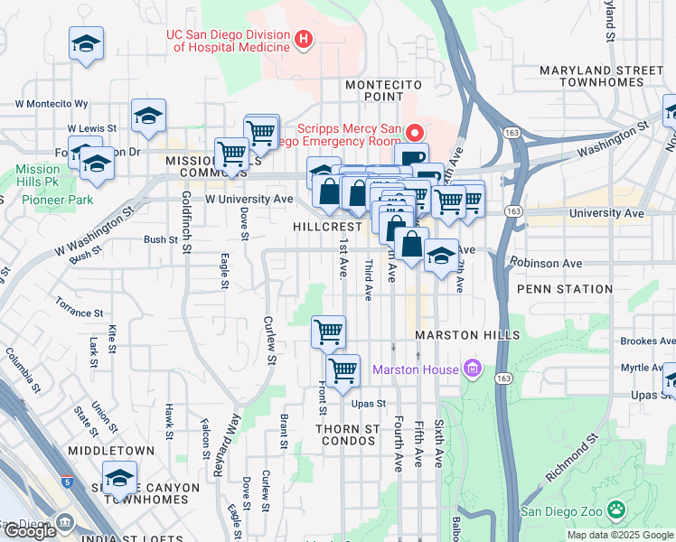 map of restaurants, bars, coffee shops, grocery stores, and more near in San Diego