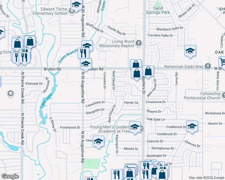 map of restaurants, bars, coffee shops, grocery stores, and more near 1927 Red Cloud Drive in Dallas