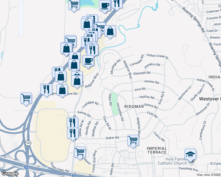 map of restaurants, bars, coffee shops, grocery stores, and more near 1309 Juneau Court in Fort Worth