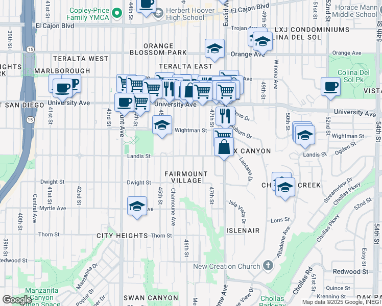 map of restaurants, bars, coffee shops, grocery stores, and more near 4614-16 Landis Street in San Diego