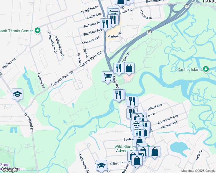 map of restaurants, bars, coffee shops, grocery stores, and more near 675 Folly Road in Charleston