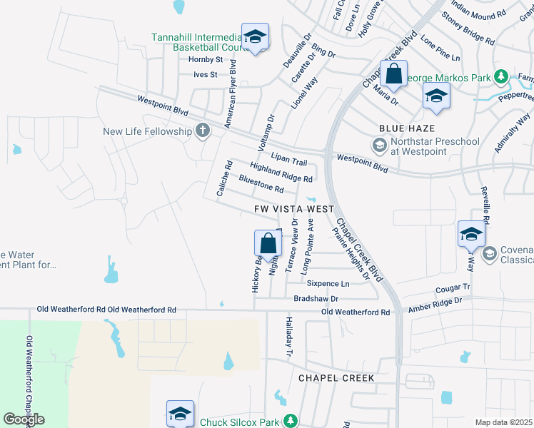 map of restaurants, bars, coffee shops, grocery stores, and more near 10612 Ambling Trail in Fort Worth