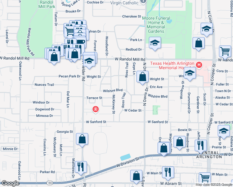 map of restaurants, bars, coffee shops, grocery stores, and more near 840 Ross Trail in Arlington