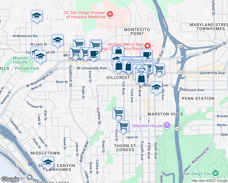 map of restaurants, bars, coffee shops, grocery stores, and more near 3767 Front Street in San Diego