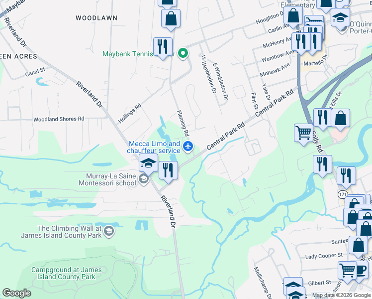 map of restaurants, bars, coffee shops, grocery stores, and more near 618 Fleming Road in Charleston