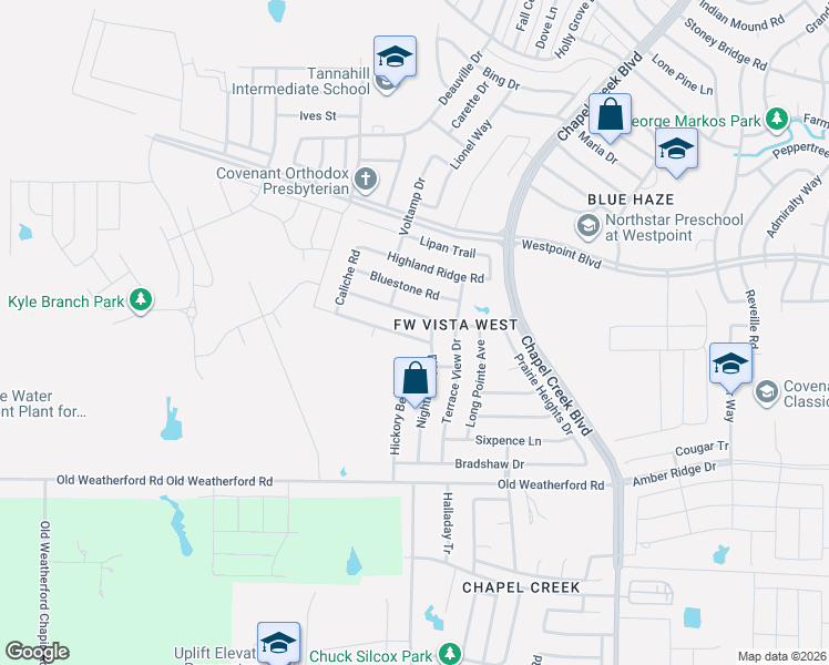map of restaurants, bars, coffee shops, grocery stores, and more near 10624 Ambling Trail in Fort Worth