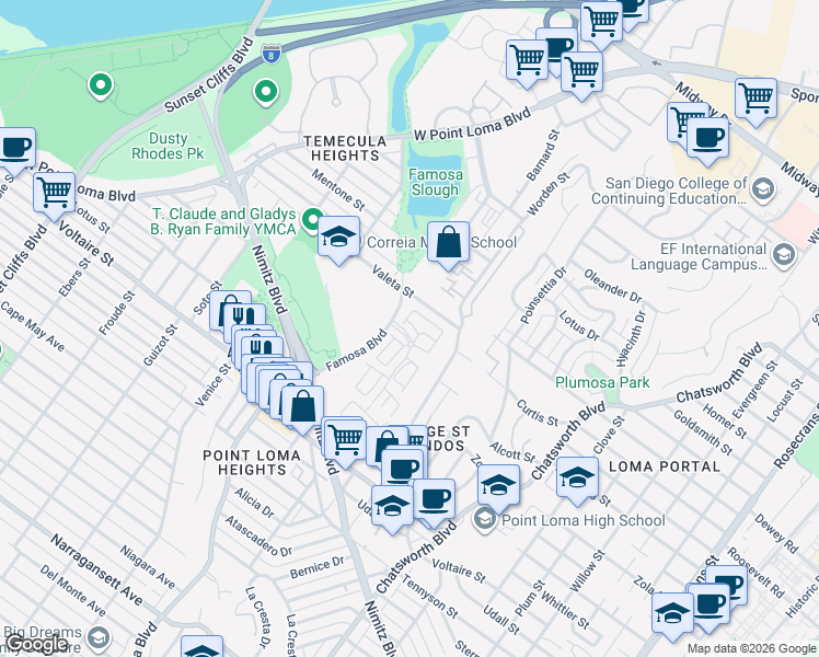 map of restaurants, bars, coffee shops, grocery stores, and more near 4041 Caminito Dehesa in San Diego