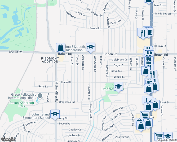 map of restaurants, bars, coffee shops, grocery stores, and more near 1941 Houghton Road in Dallas