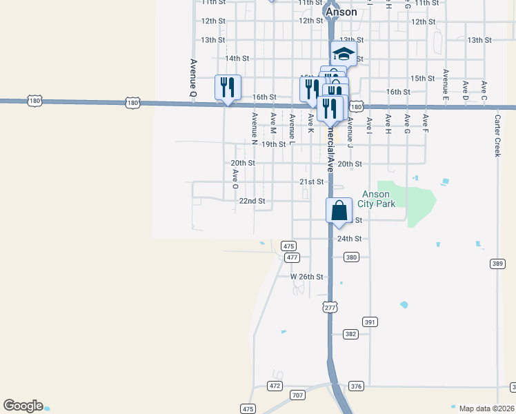map of restaurants, bars, coffee shops, grocery stores, and more near 2221 Avenue Q in Anson