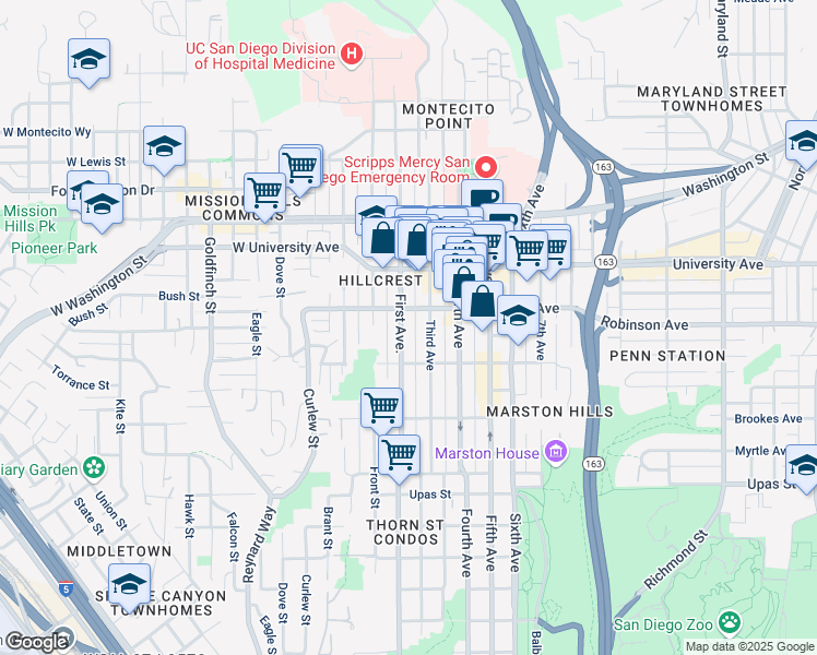 map of restaurants, bars, coffee shops, grocery stores, and more near 3773 1st Avenue in San Diego