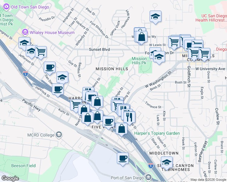 map of restaurants, bars, coffee shops, grocery stores, and more near 1819 Puterbaugh Street in San Diego