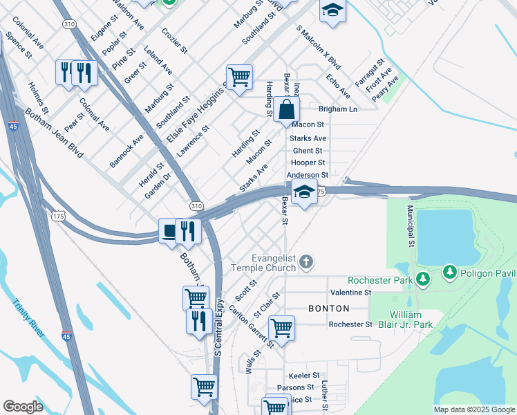 map of restaurants, bars, coffee shops, grocery stores, and more near 2430 Anderson Street in Dallas