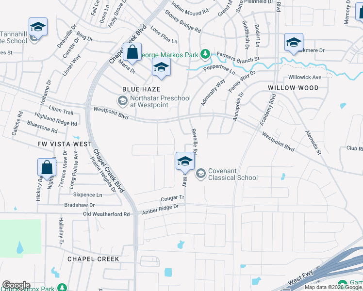 map of restaurants, bars, coffee shops, grocery stores, and more near 1404 Wind Star Way in Fort Worth