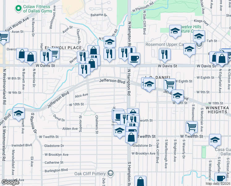 map of restaurants, bars, coffee shops, grocery stores, and more near 2427 Marvin Avenue in Dallas