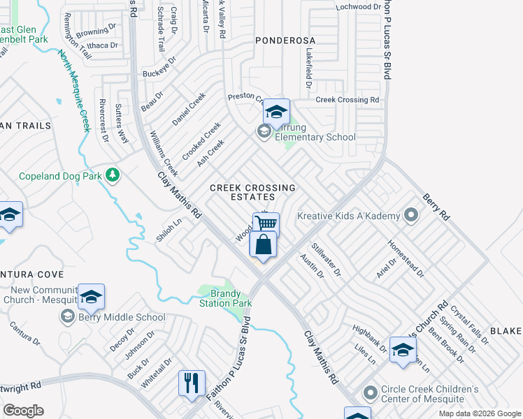 map of restaurants, bars, coffee shops, grocery stores, and more near 1808 Lacy Lane in Mesquite