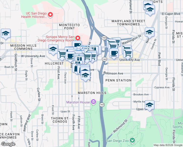 map of restaurants, bars, coffee shops, grocery stores, and more near 3776 8th Avenue in San Diego