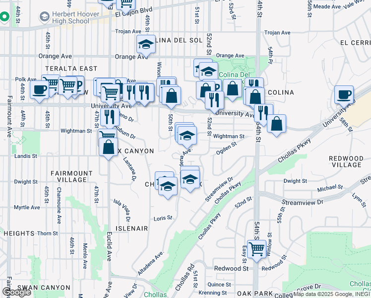 map of restaurants, bars, coffee shops, grocery stores, and more near 3770 Altadena Ave. in San Diego