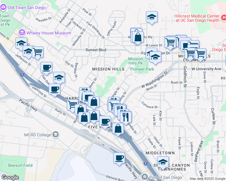 map of restaurants, bars, coffee shops, grocery stores, and more near 1819 Puterbaugh Street in San Diego