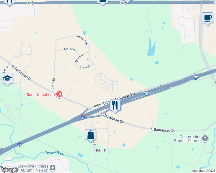 map of restaurants, bars, coffee shops, grocery stores, and more near 200 Atwood Court in Weatherford