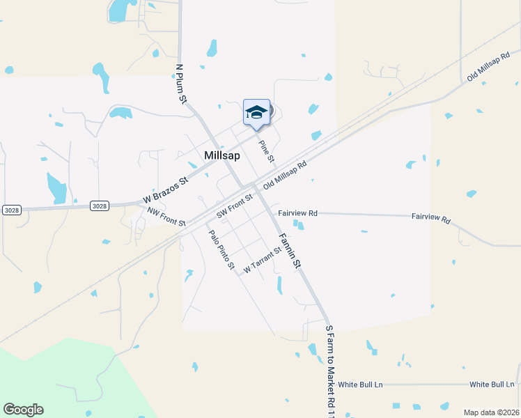 map of restaurants, bars, coffee shops, grocery stores, and more near 106 Travis Street in Millsap